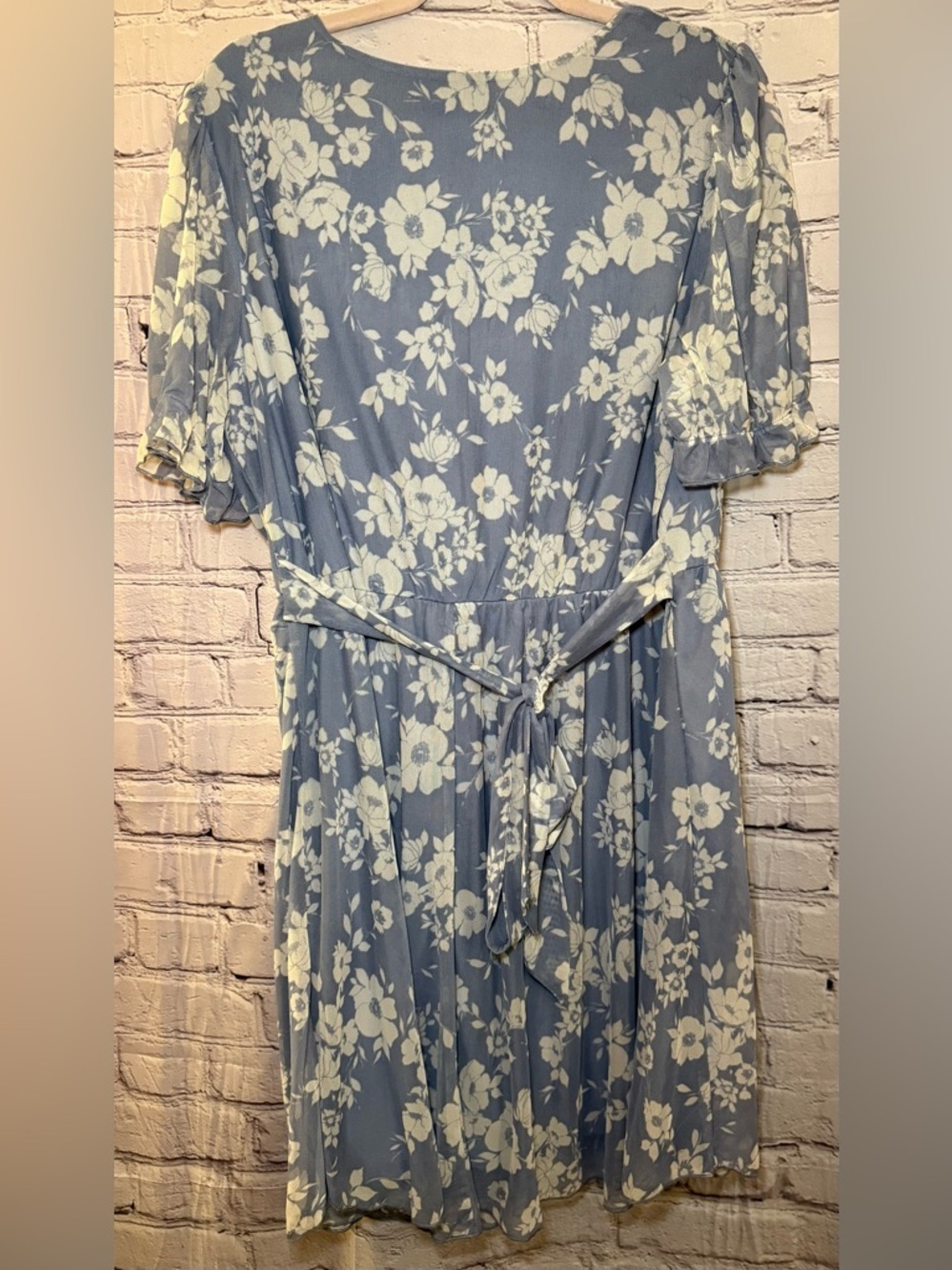 Inspired Hearts Blue and White Floral Wrap Midi Dress - Picture 6 of 12